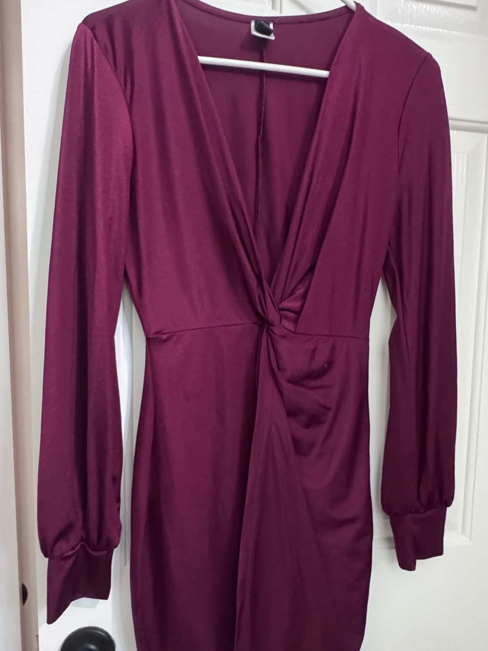 Windsor Deep Wine Twist-Front Long Sleeve Dress
